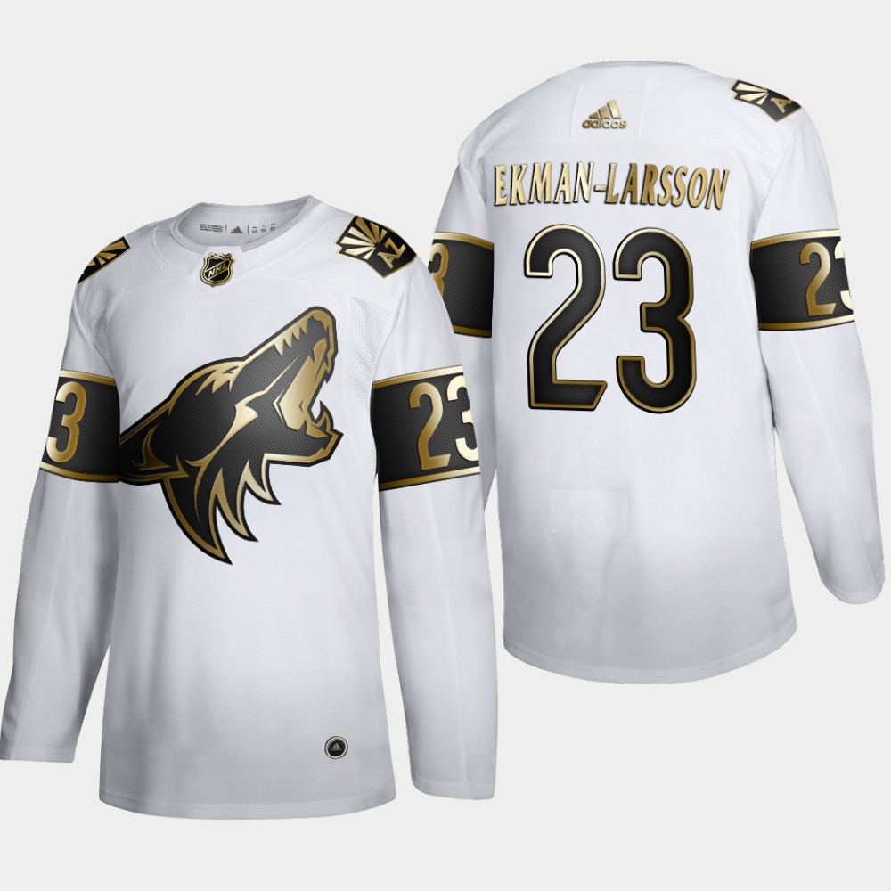 Arizona Coyotes #23 Oliver EkmanLarsson Men Adidas White Golden Edition Limited Stitched NHL Jersey->calgary flames->NHL Jersey
